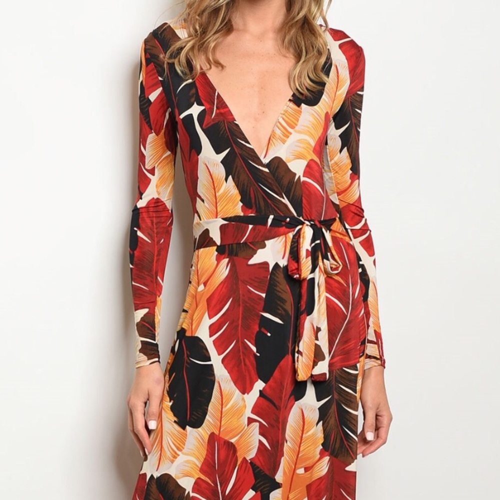 stunning Burgundy Long-sleeve Maxi Dress@LAST ONE - Picture 3 of 4